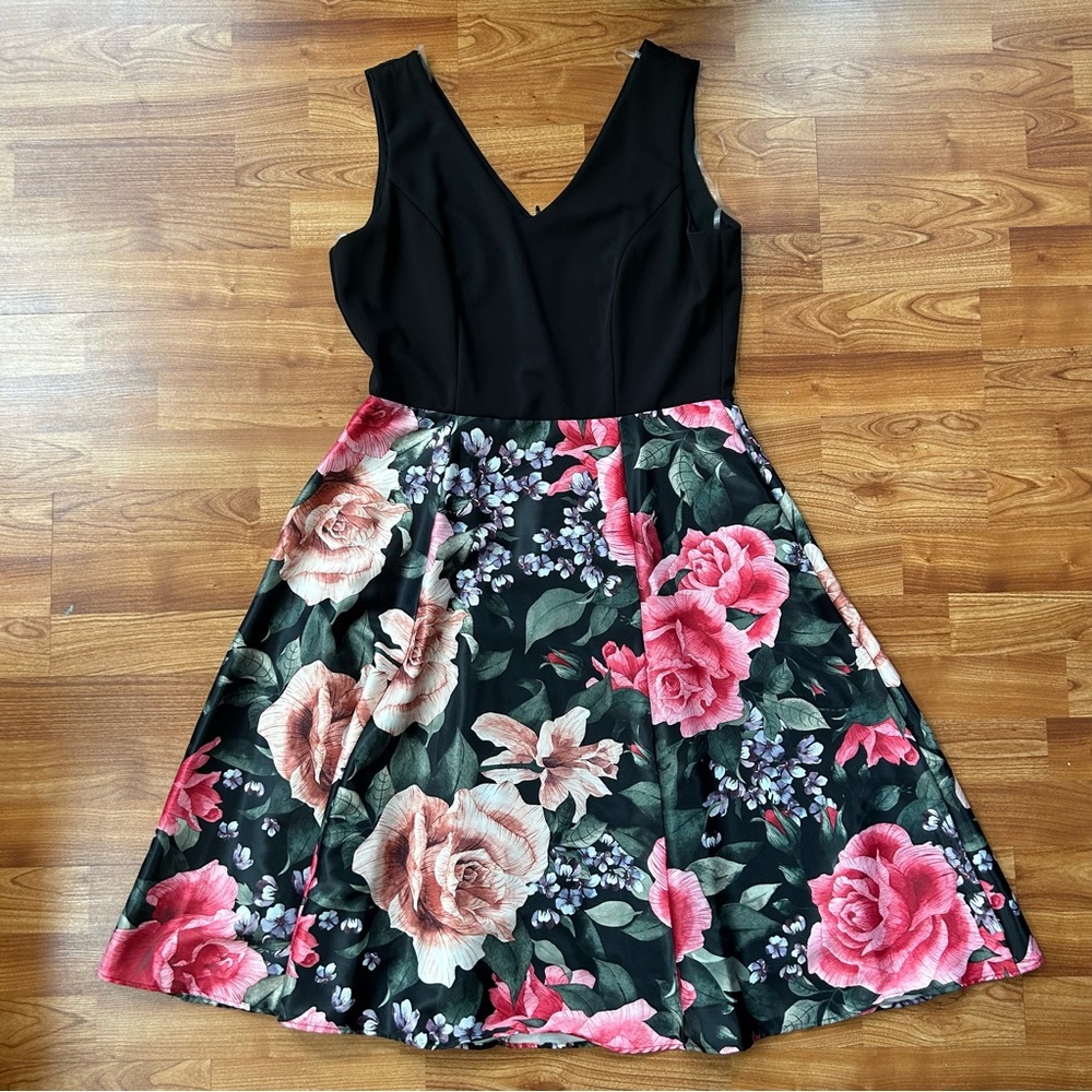 Floral Black and Pink Women's Dress